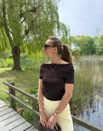 JDY Astra off shoulder knit brown