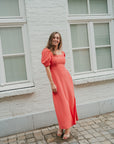 Julia open back dress koraal