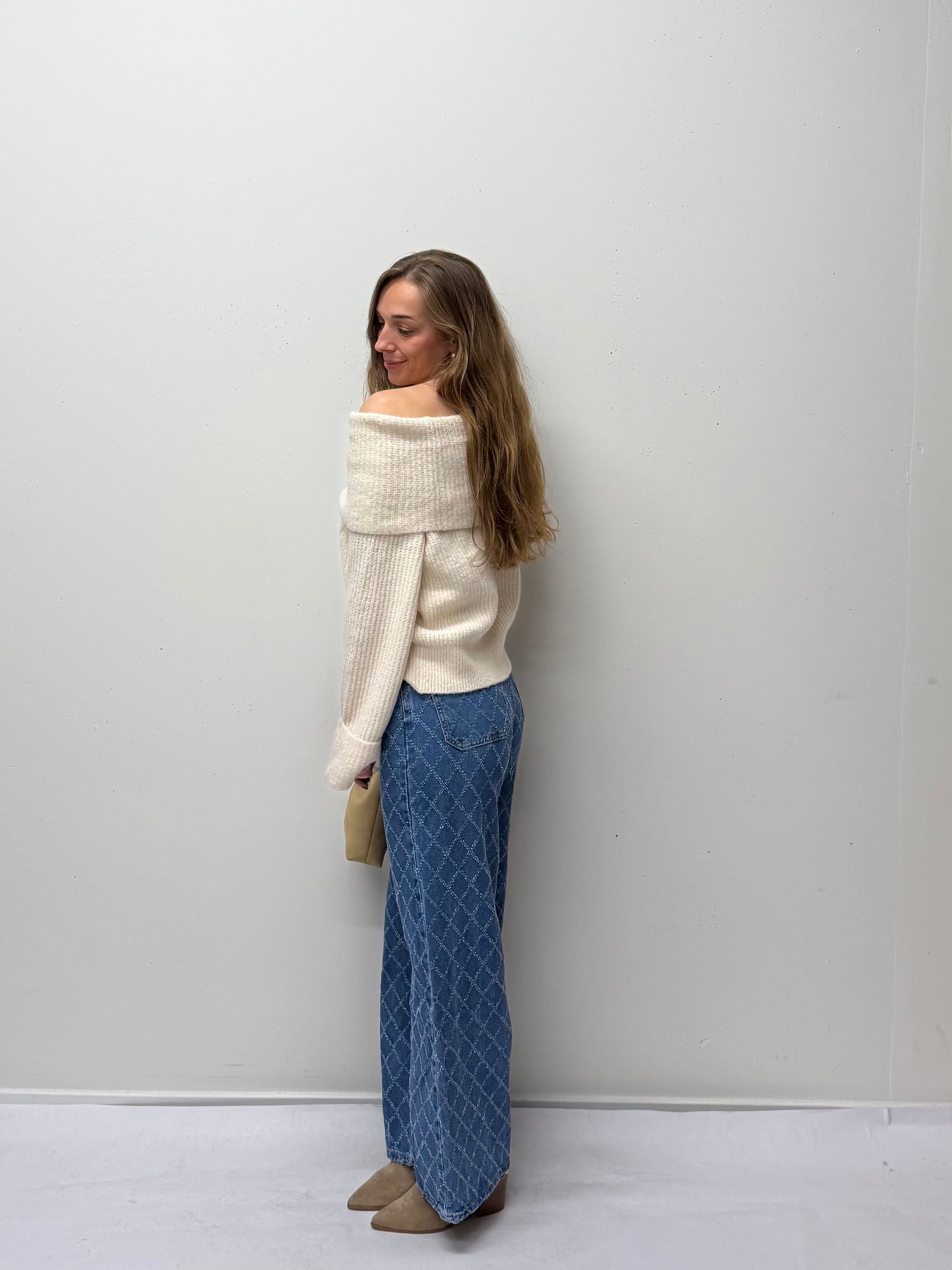 Only Luna Off the shoulder trui Beige