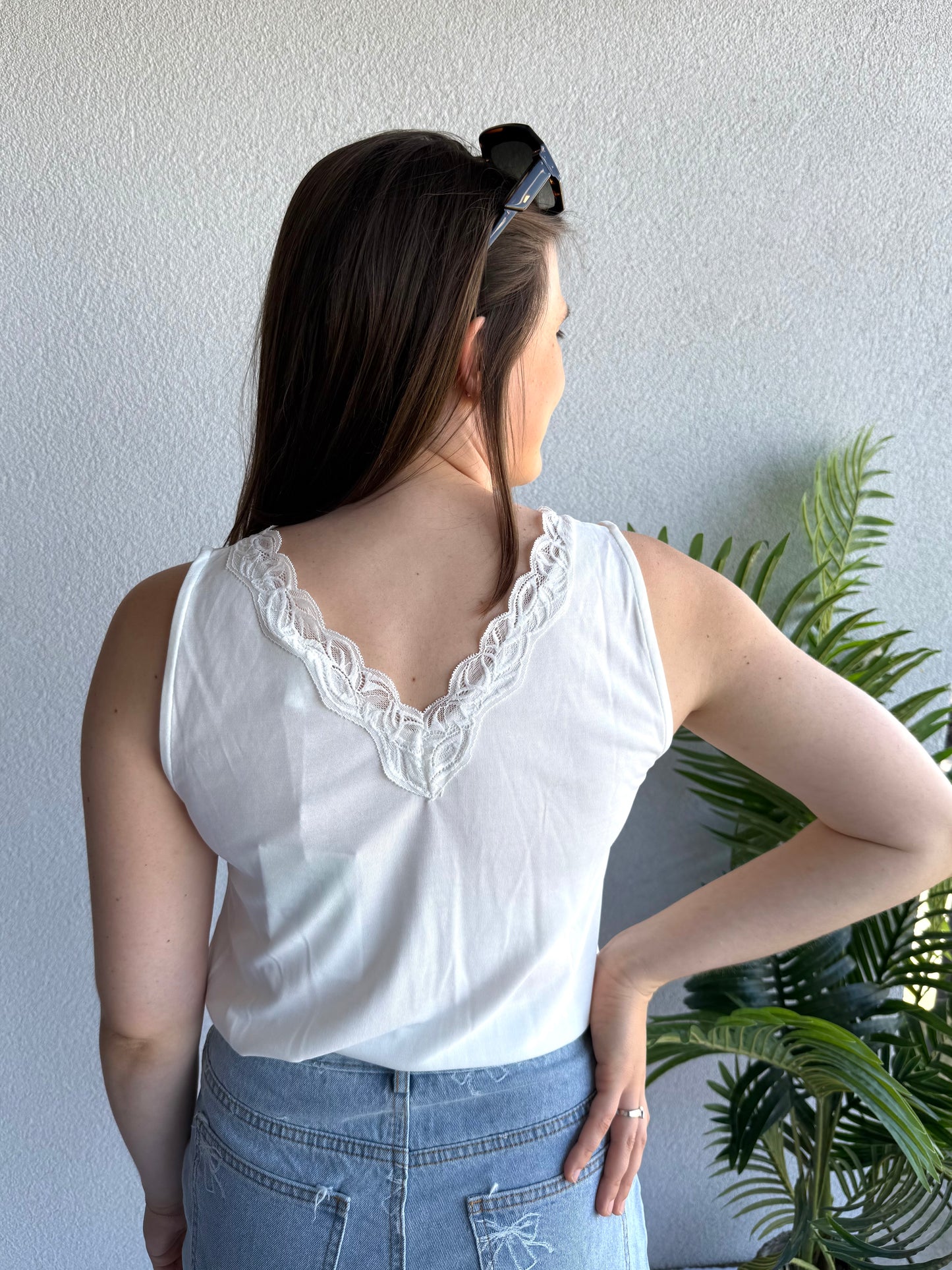 Only V-Neck Lace Top White