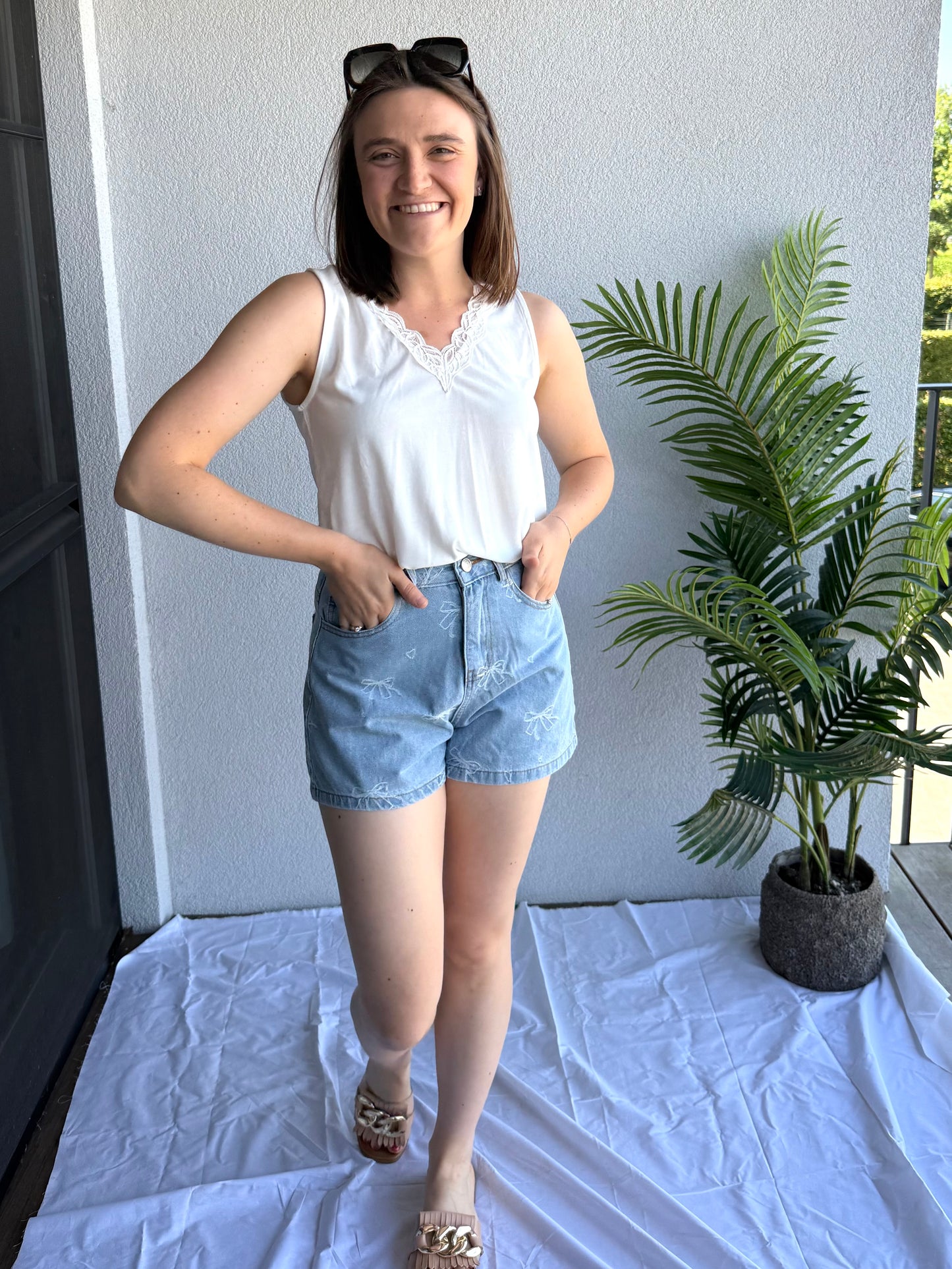Only V-Neck Lace Top White