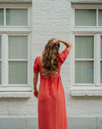 Julia open back dress koraal