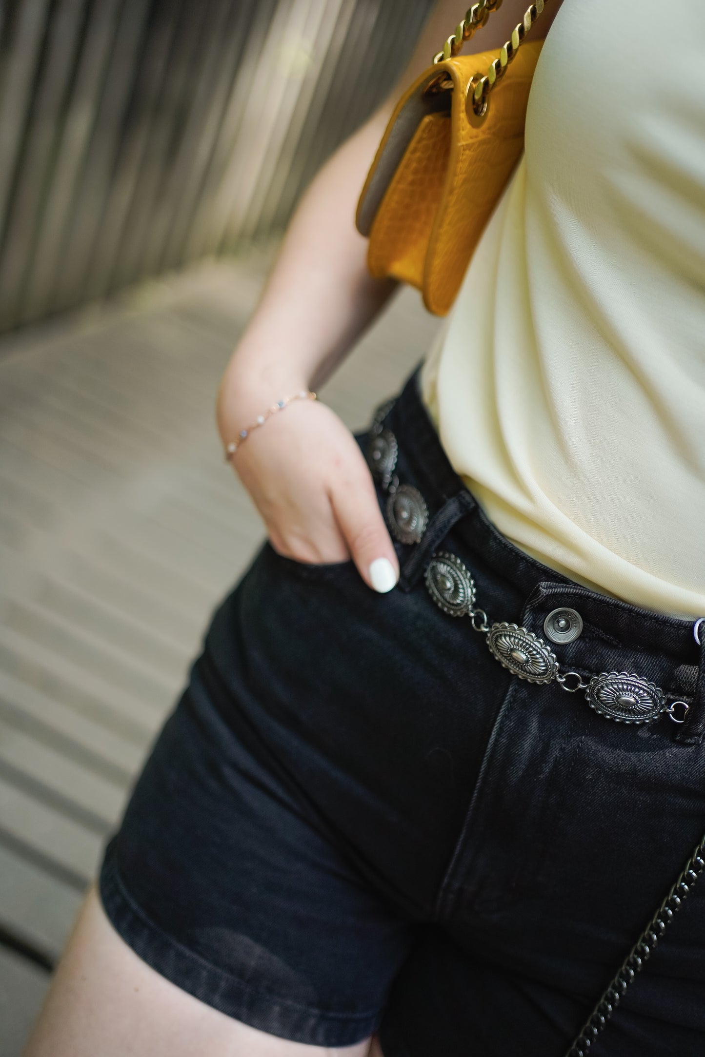 Only Vega High Waist Denim Short with Western Belt