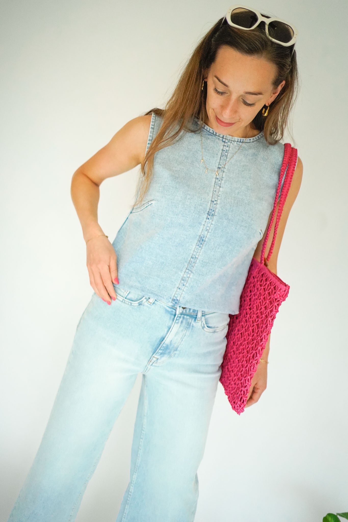 Ichi Harmios Top Light Blue Washed