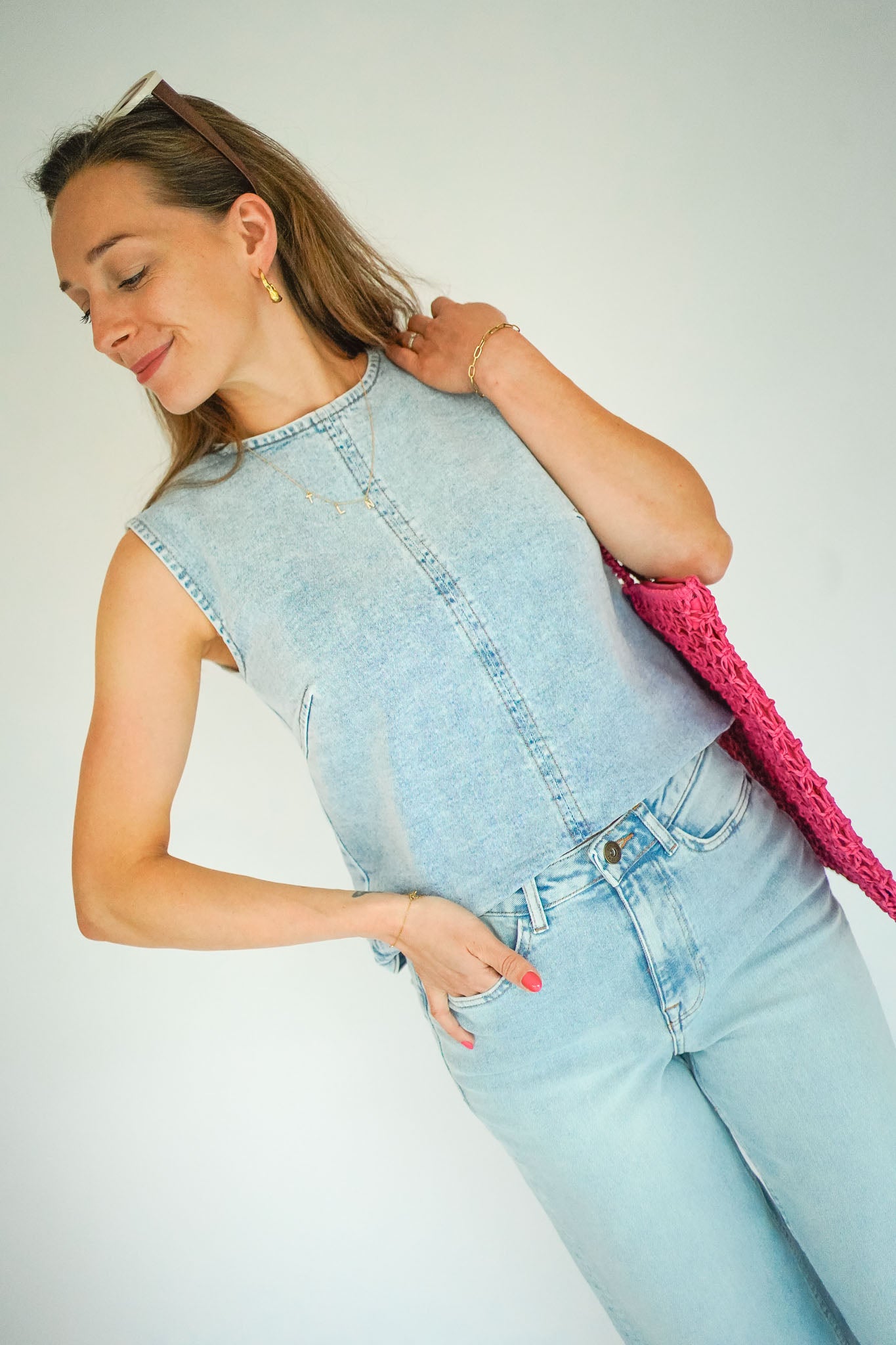 Ichi Harmios Top Light Blue Washed