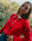 Red cardigan
