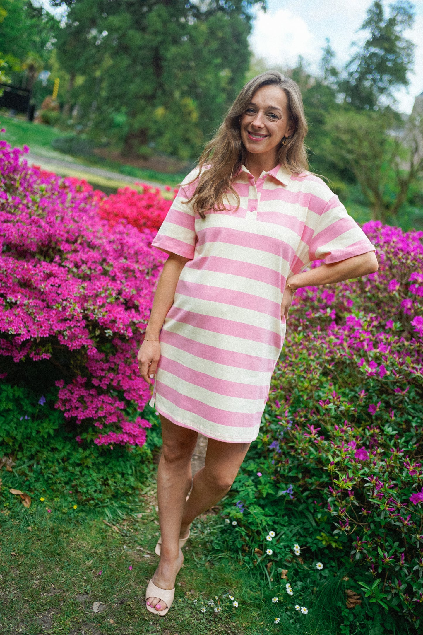 Daphne Striped Dress Pink