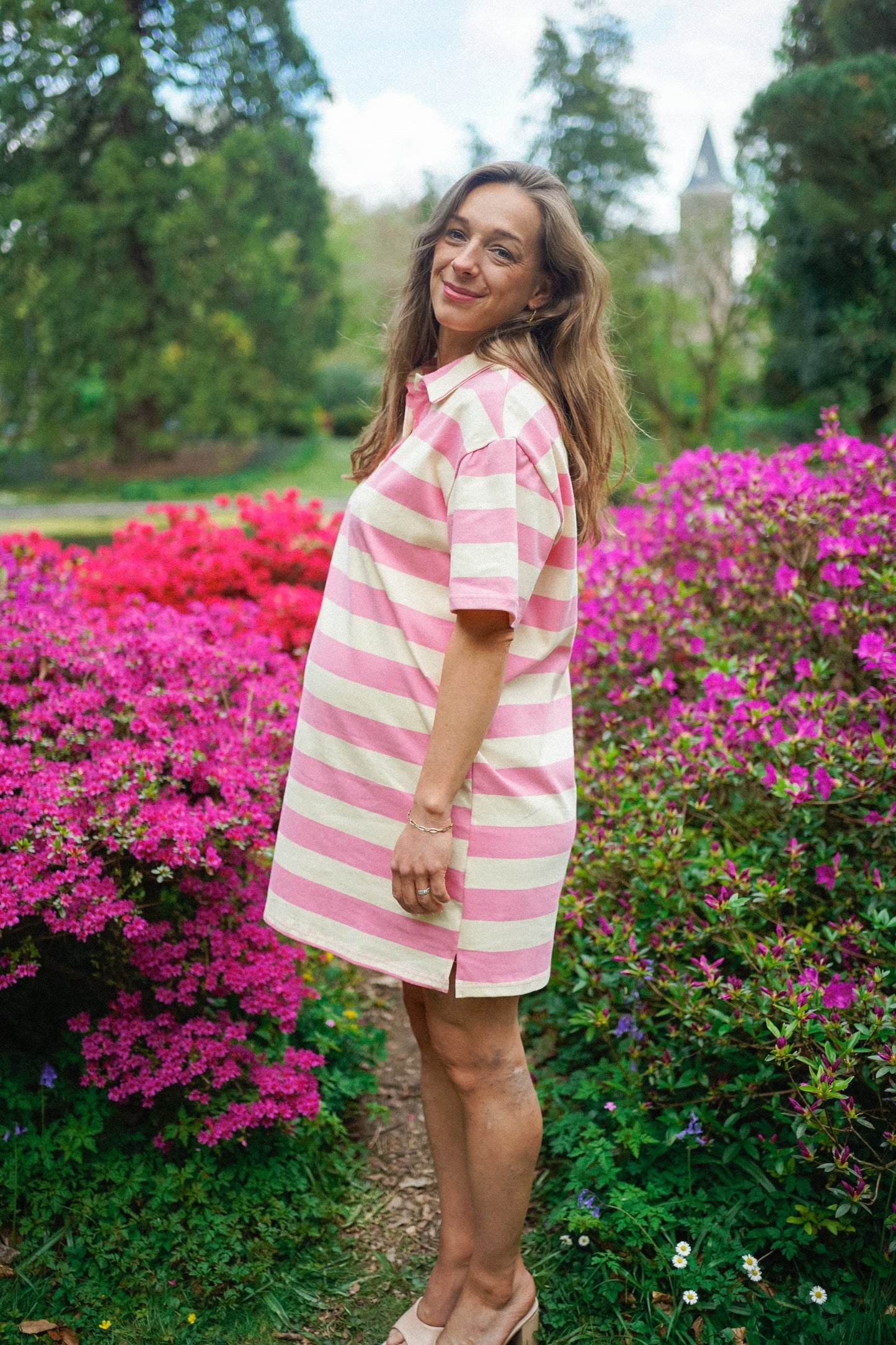 Daphne Striped Dress Pink