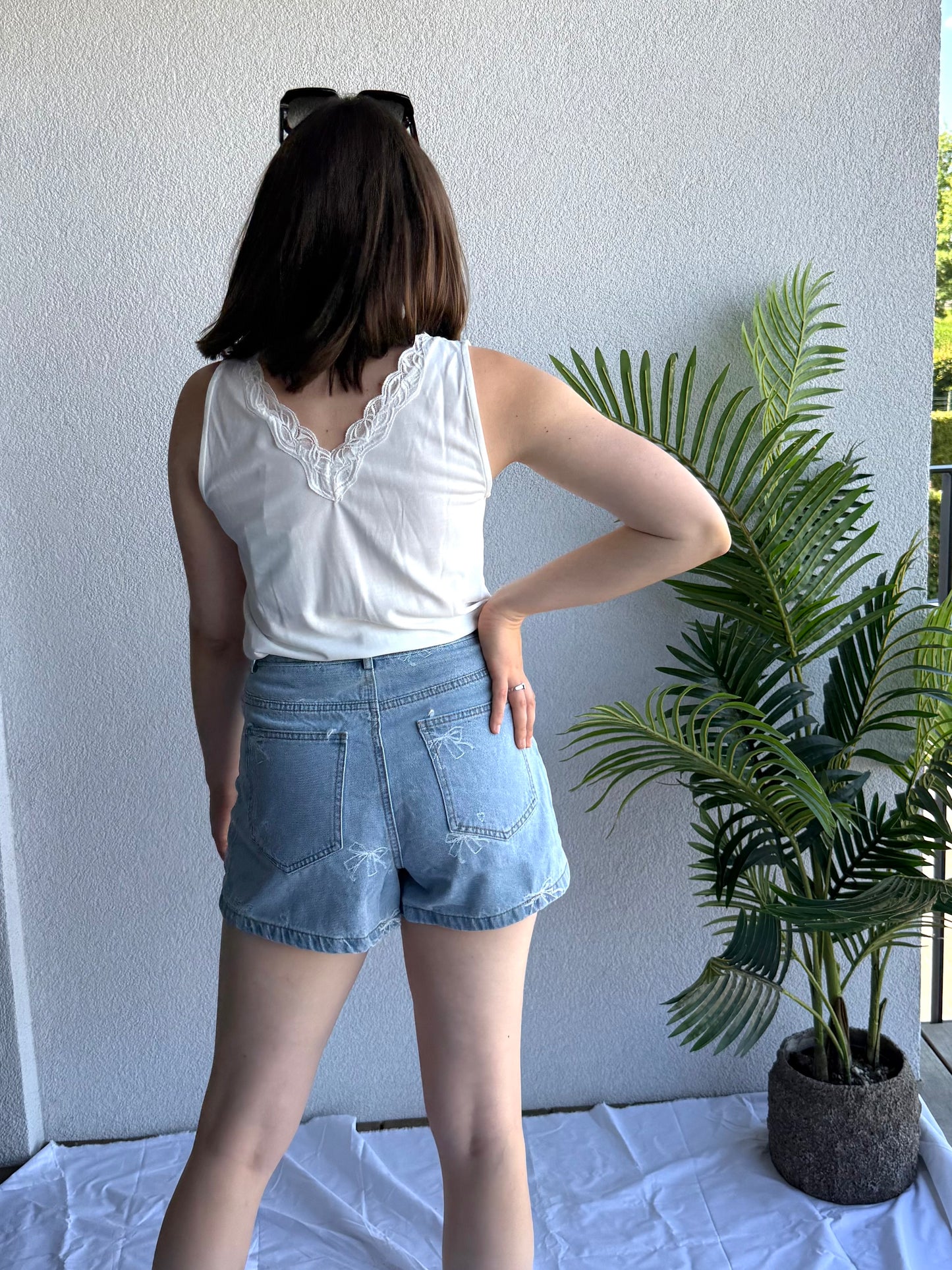 Only V-Neck Lace Top White