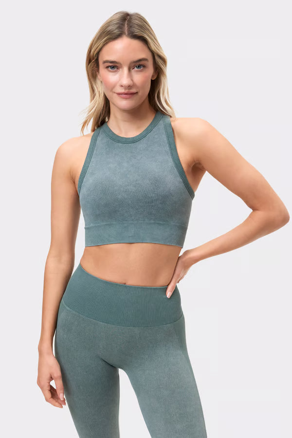 Washed seamless high neck bra Green