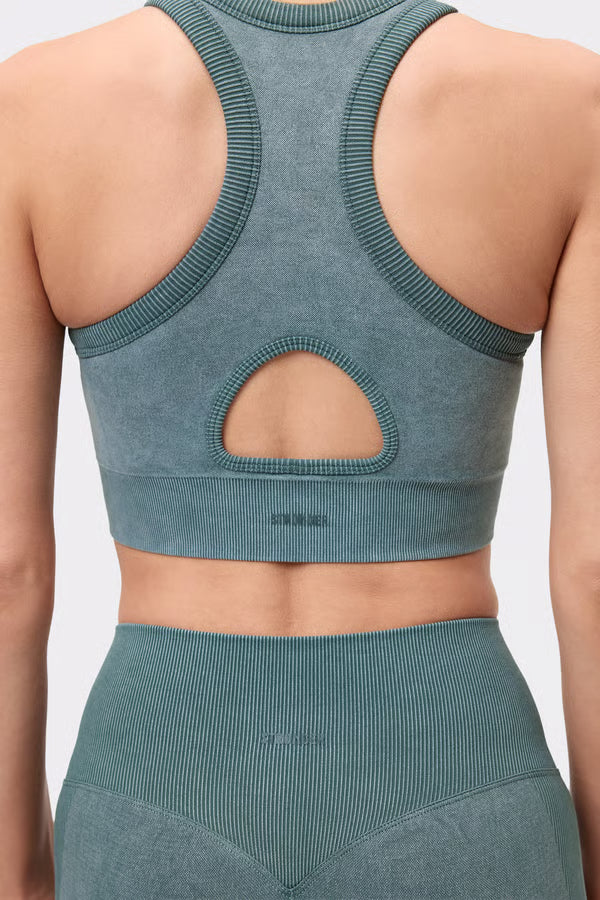 Washed seamless high neck bra Green