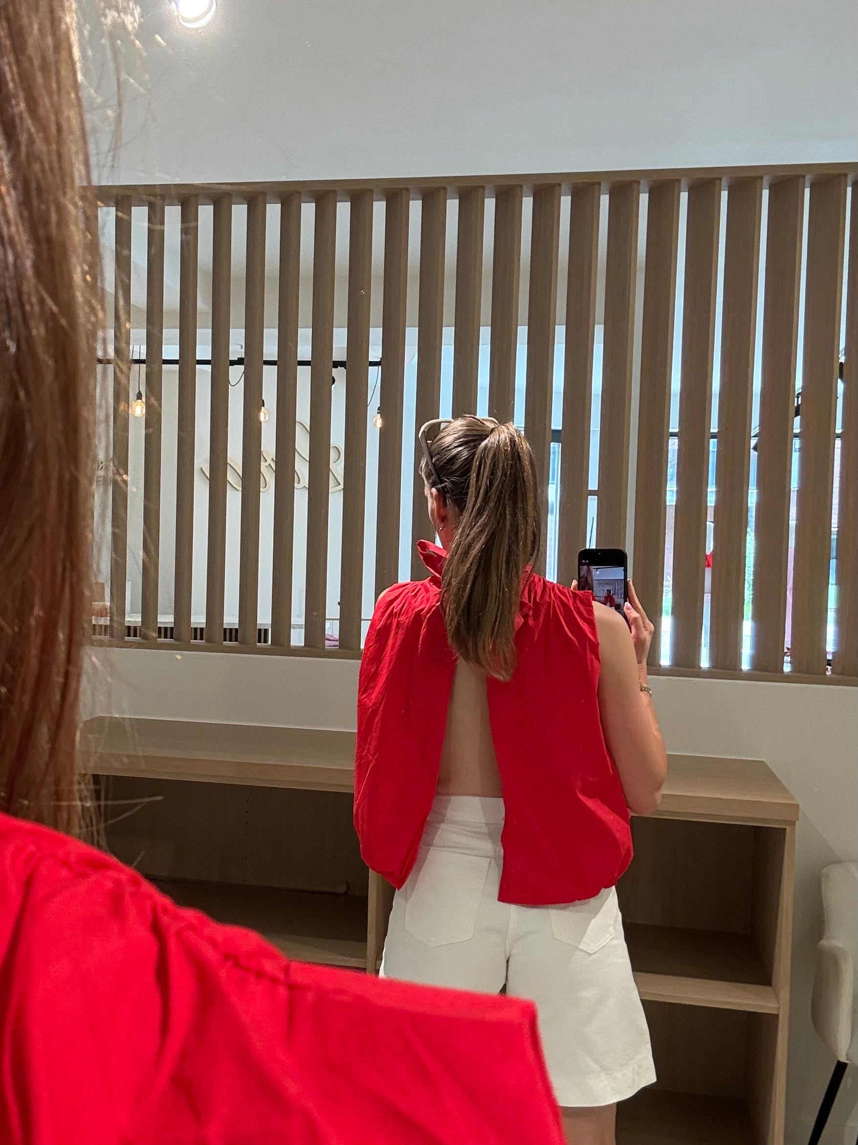 Open back red top