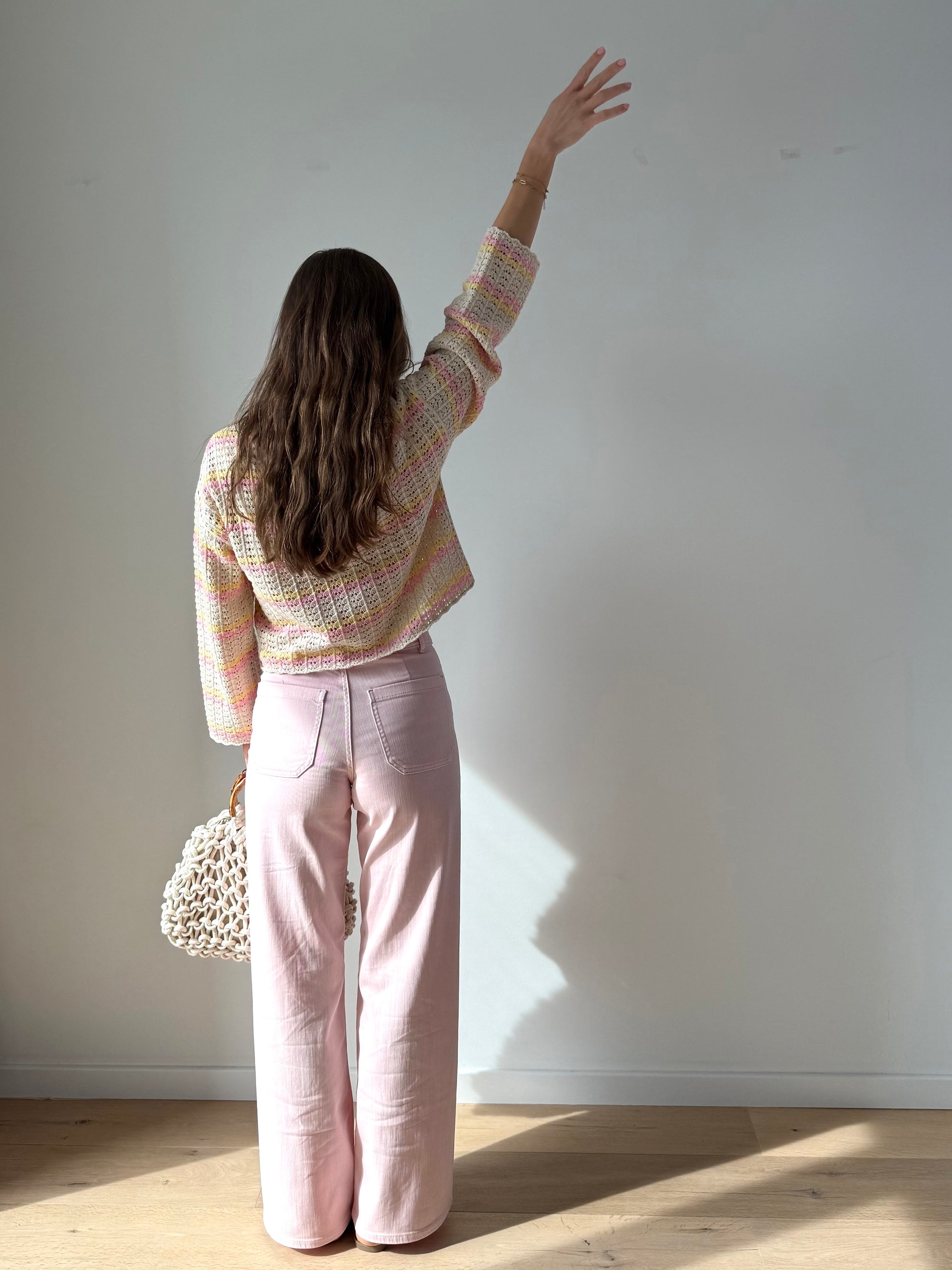 Only Asa knit gehaakt geel-roze