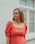 Julia open back dress koraal