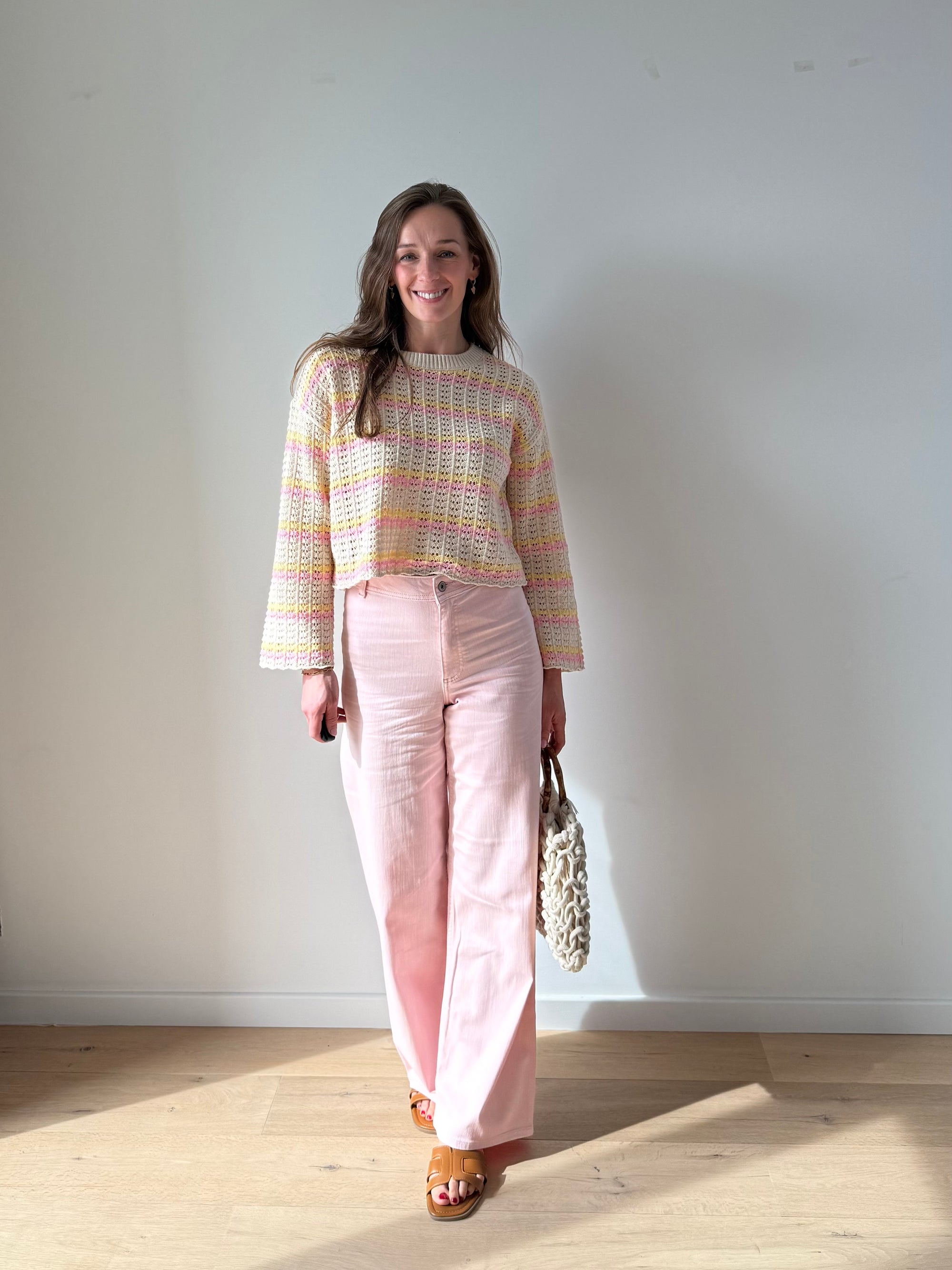 Only Asa knit gehaakt geel-roze