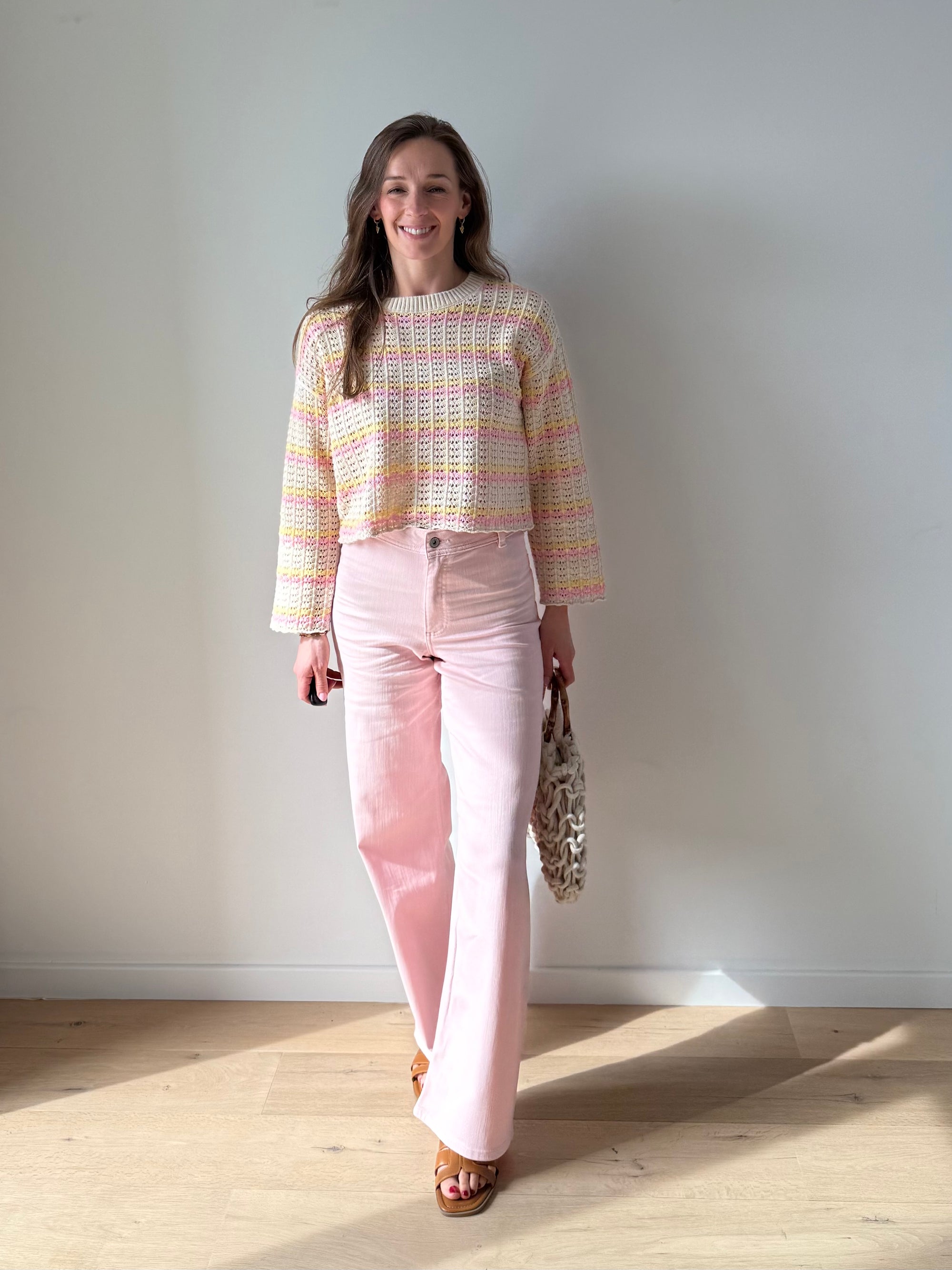 Only Asa knit gehaakt geel-roze