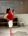 Open back red top