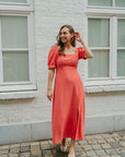 Julia open back dress koraal
