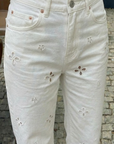 Liza White flower jeans