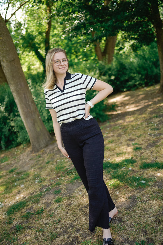 Only Halia Collar Top Black/White