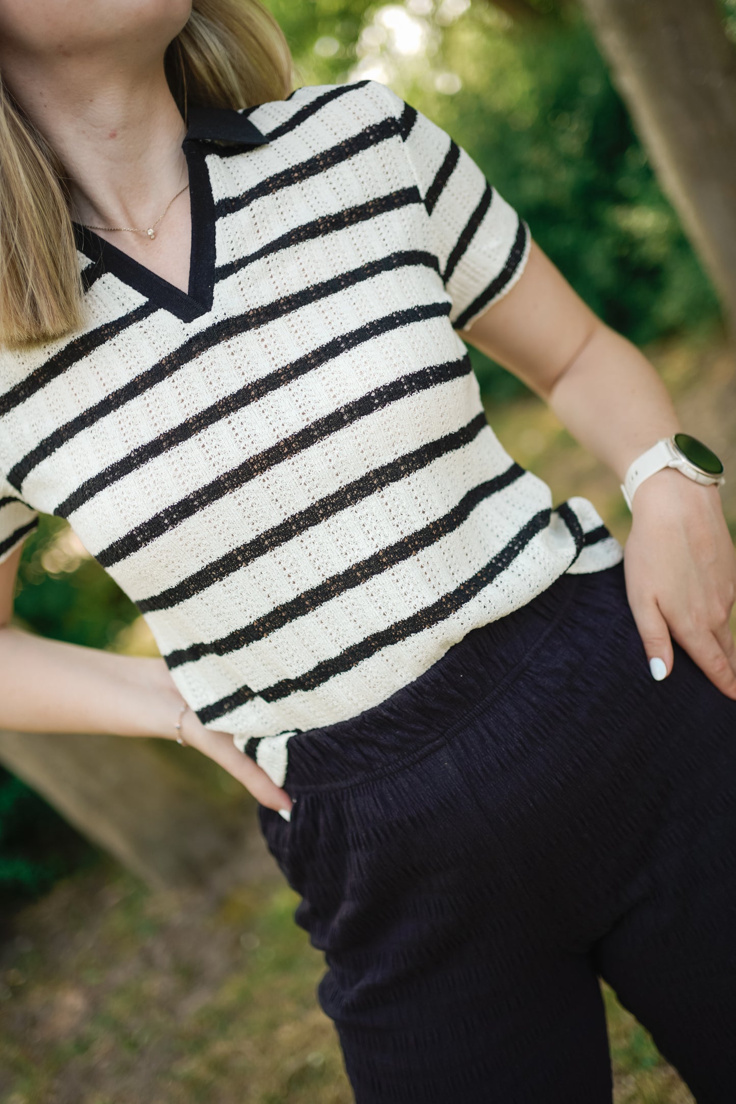 Only Halia Collar Top Black/White