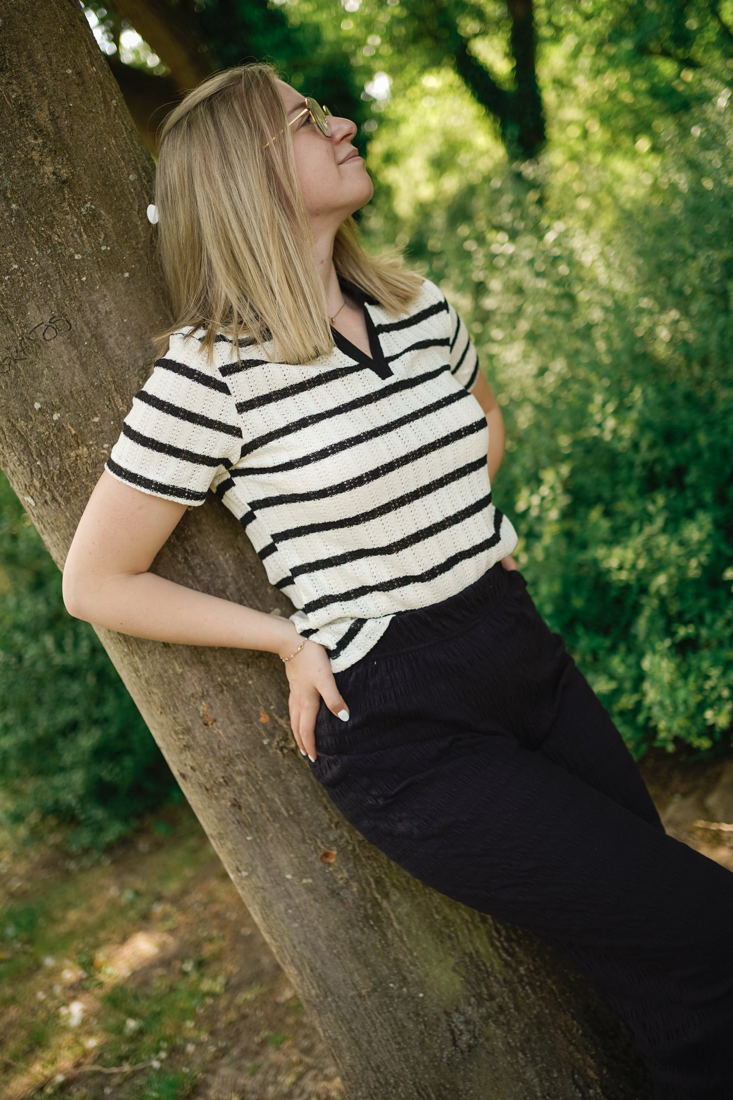 Only Halia Collar Top Black/White