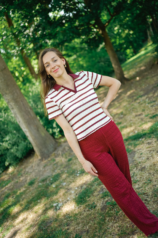 Only Halia Collar Top bordeaux/white