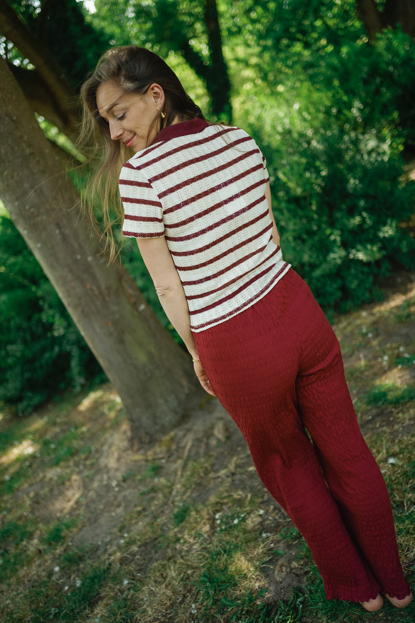 Only Halia Collar Top bordeaux/white