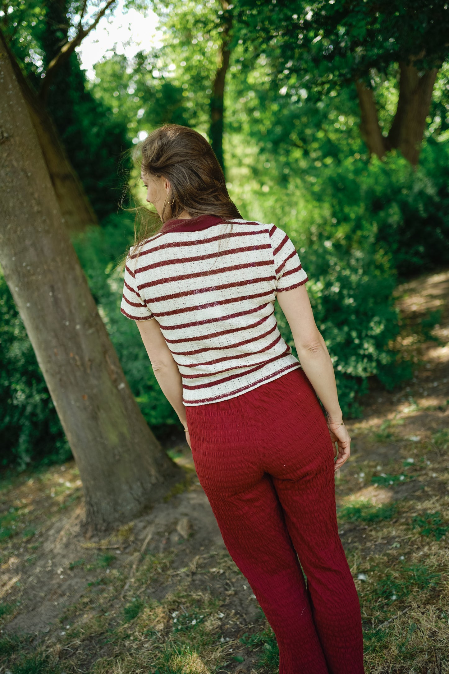 Only Halia Collar Top bordeaux/white