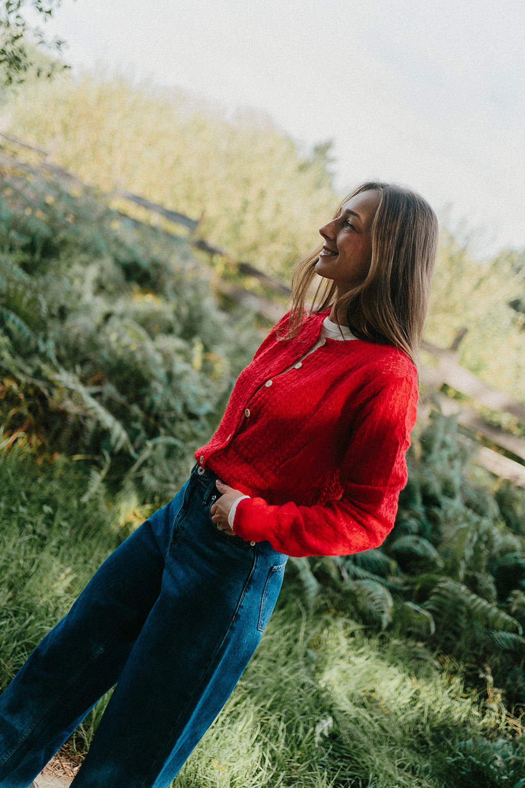 Red cardigan