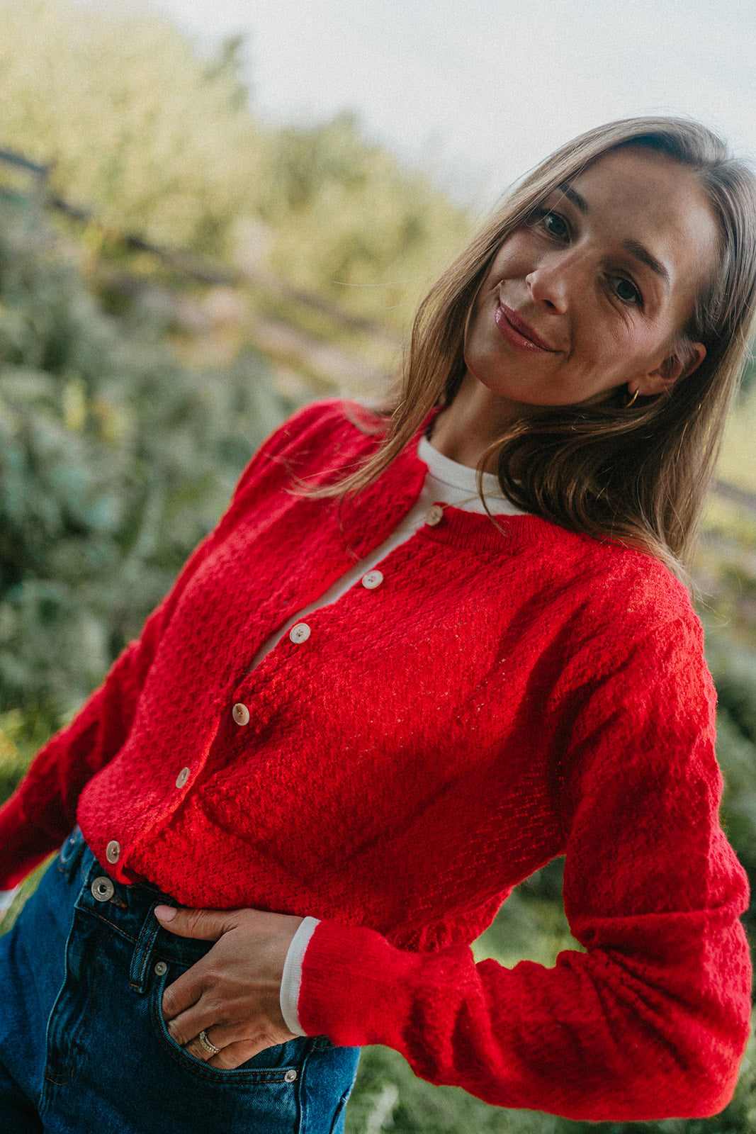 Red cardigan