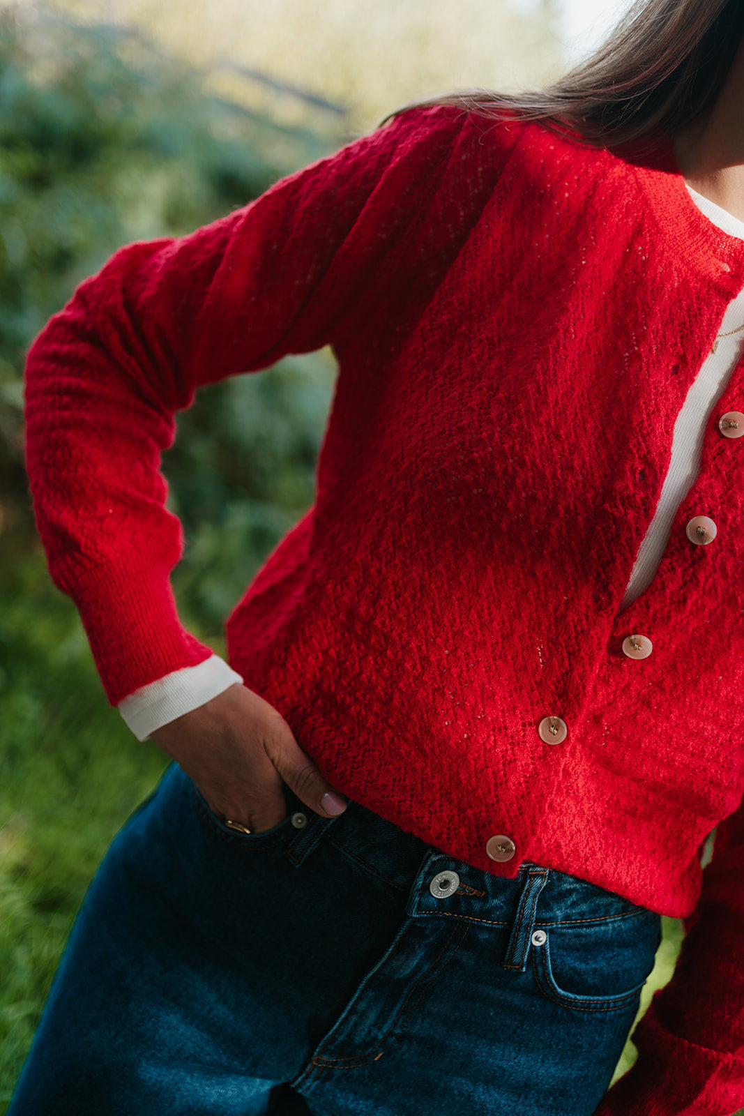 Red cardigan
