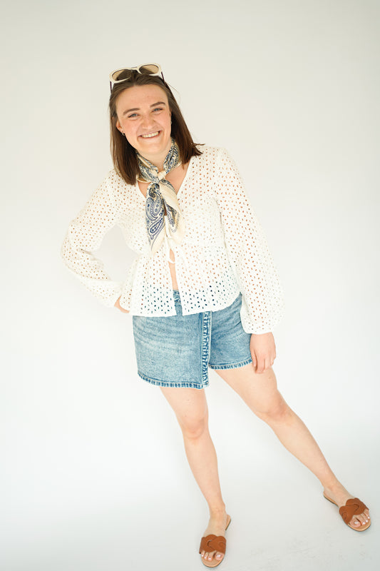 JDY Sunny Embroidery White Top 