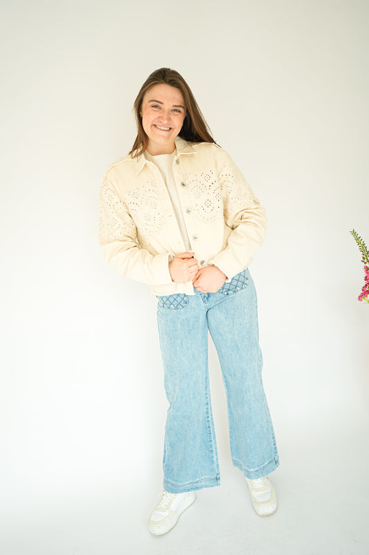 Only Elena Crochet Jacket Light Beige