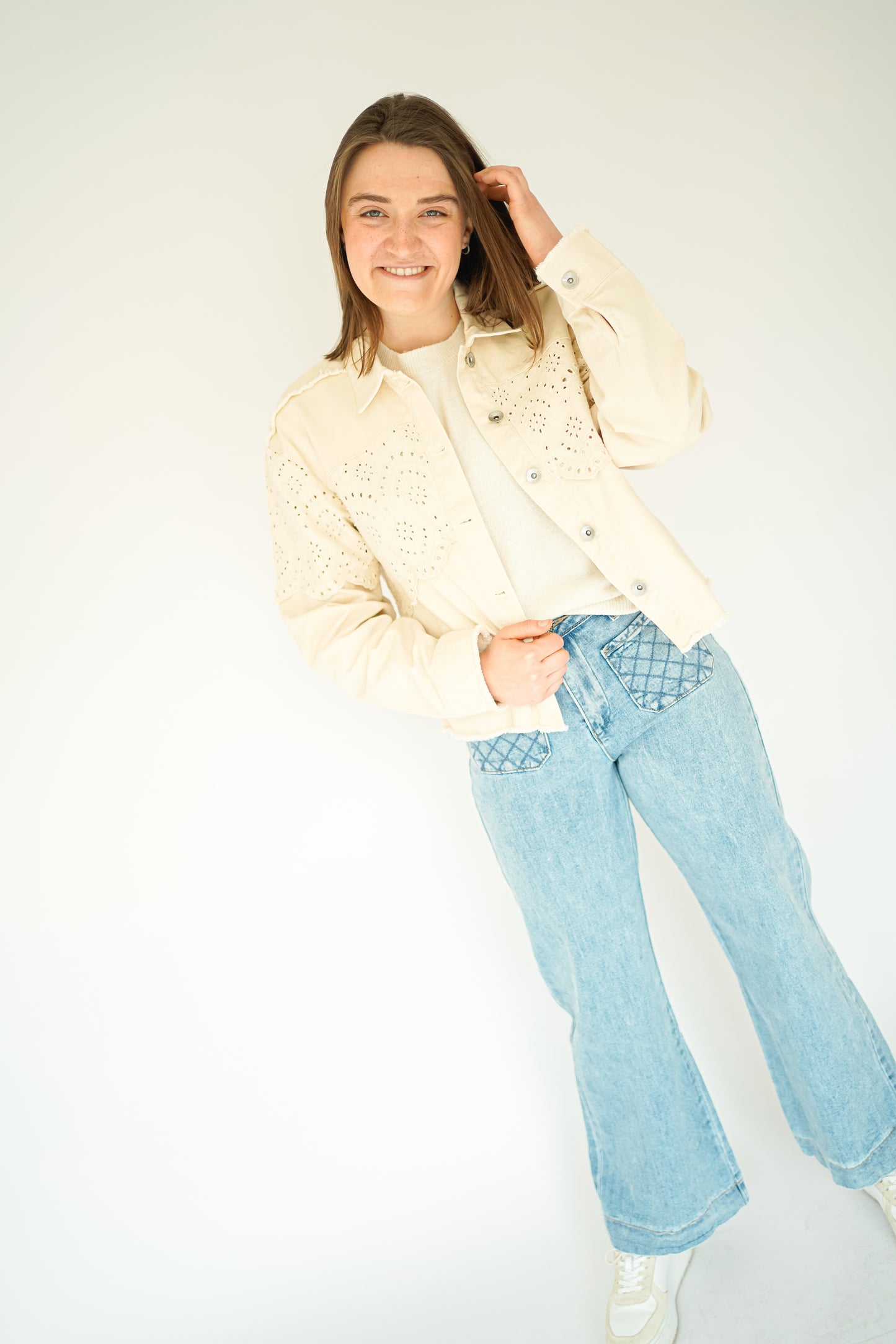 Only Elena Crochet Jacket Light Beige