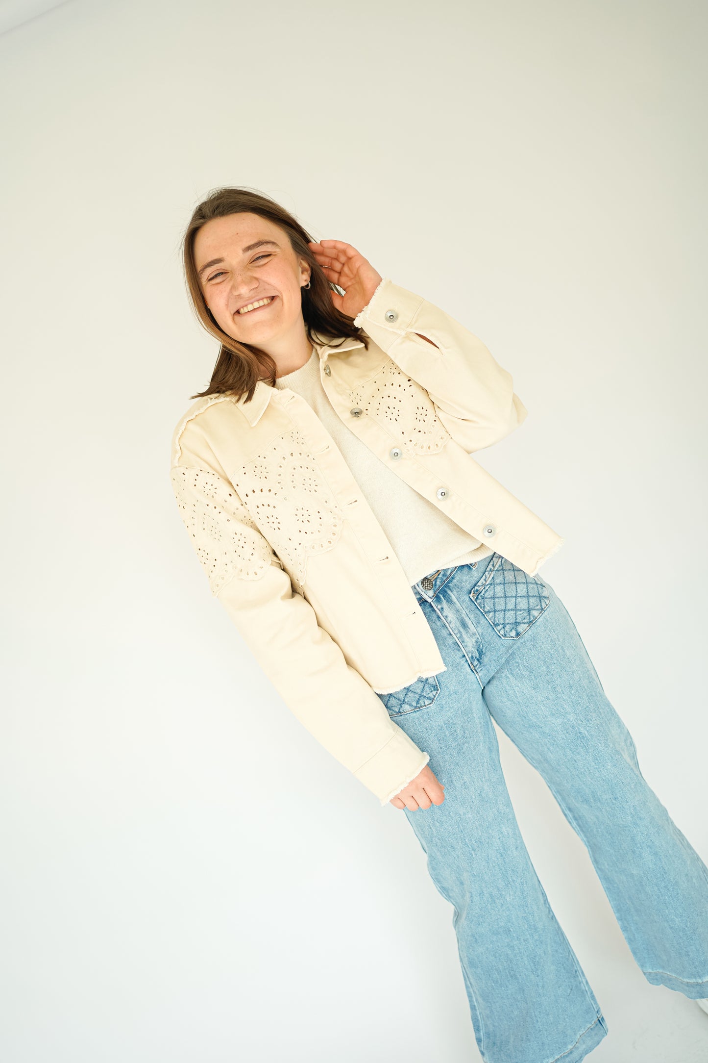 Only Elena Crochet Jacket Light Beige