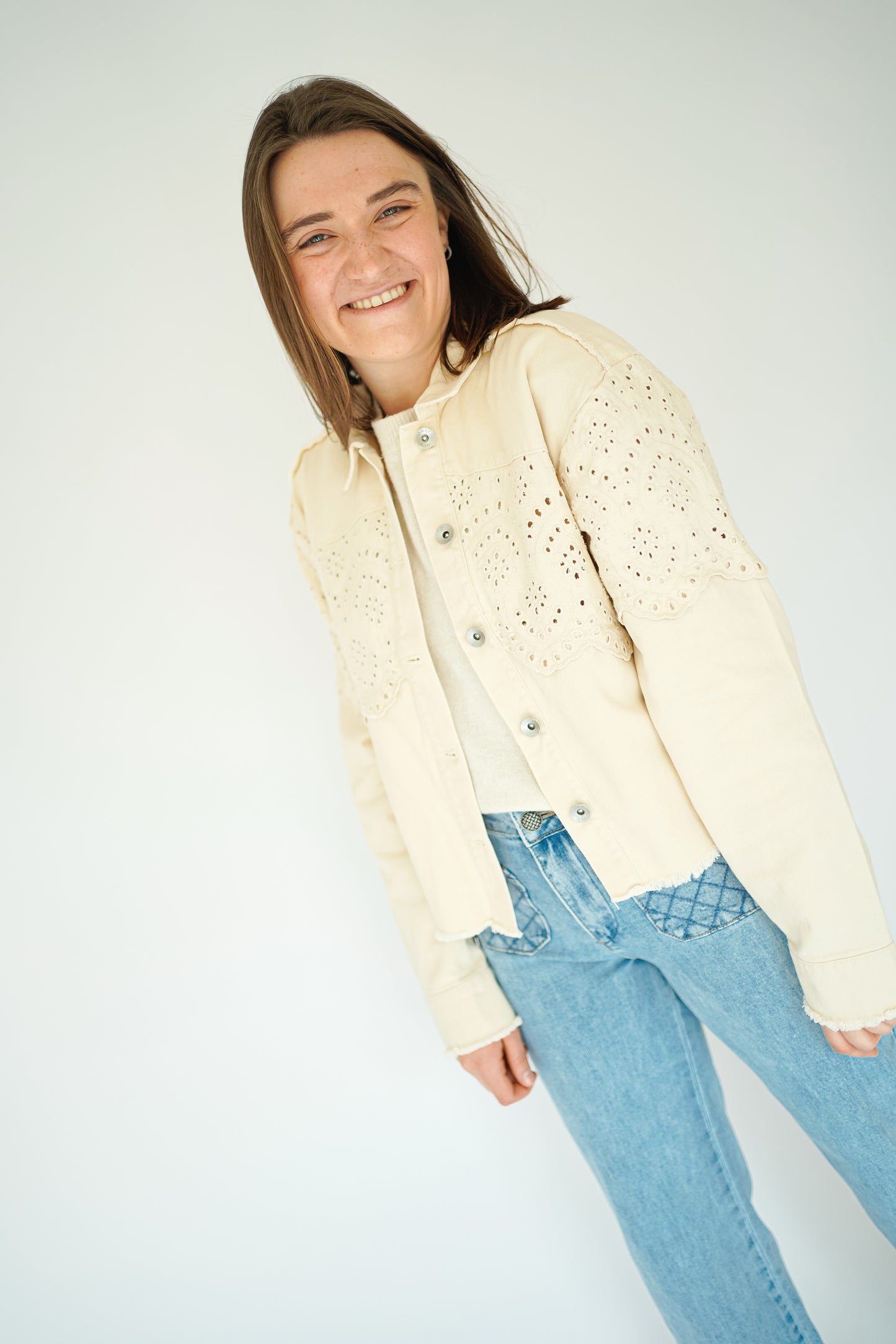 Only Elena Crochet Jacket Light Beige