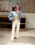 Liza White flower jeans