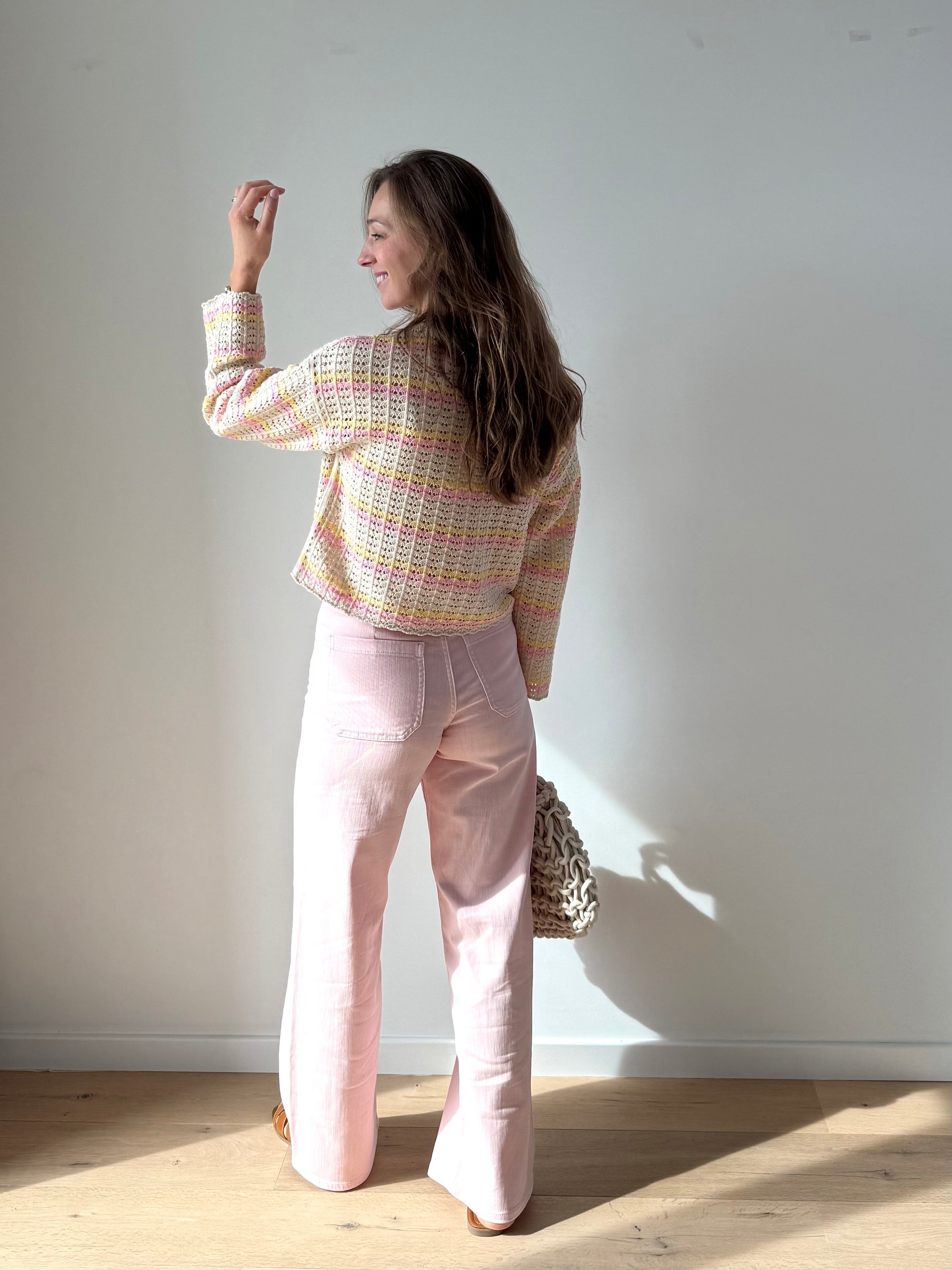 Only Asa knit gehaakt geel-roze